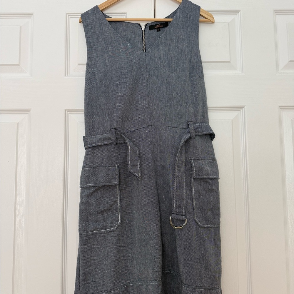 Next Direct Sleeveless Chambray Midi Dress in Gray with D-Ring Belt